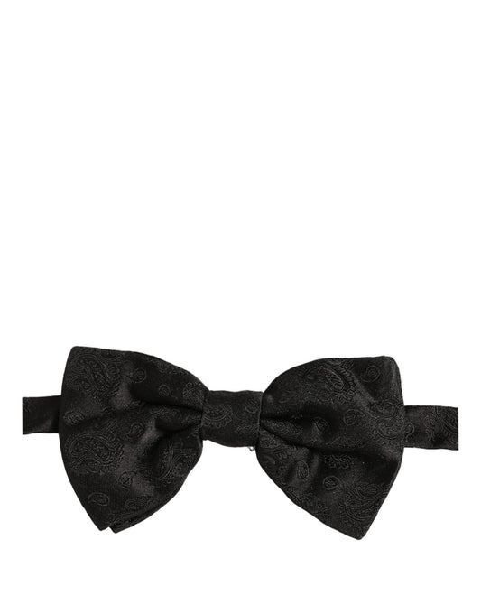 Men Black Paisley Silk Adjustable Neck Papillon Bow Tie