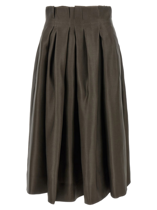 Brown Silk Midi Skirt