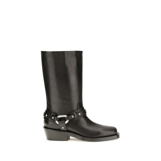 Black Calf Leather Bos Taurus Flat Boots