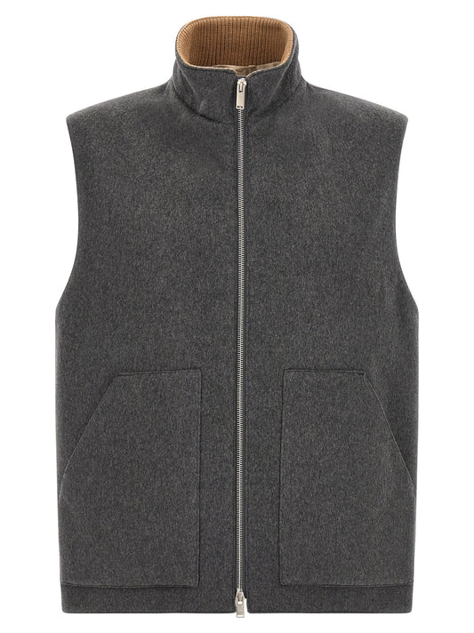Gray Virgin Wool Sleeveless Jacket