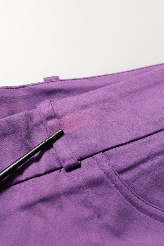 Violet Cotton Stretch High Waist Cropped Trouser Pants