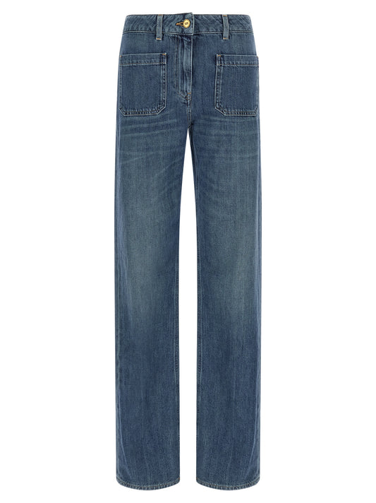 Blue Cotton Straight-Leg Jeans