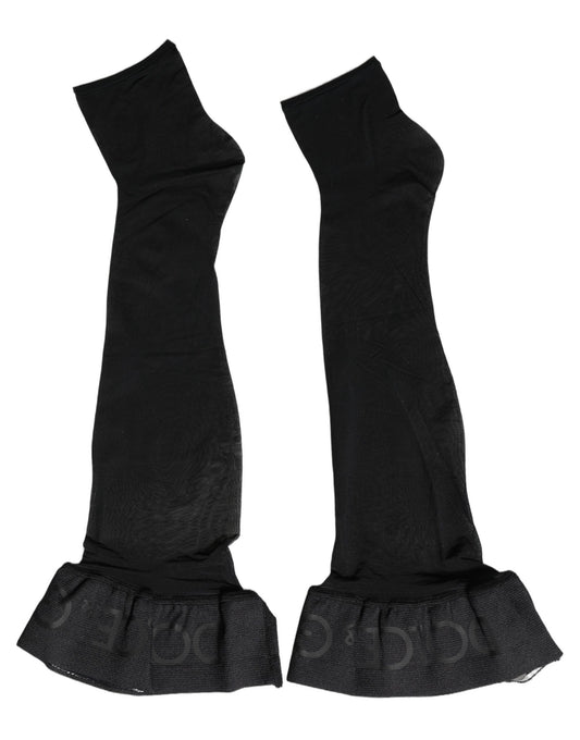 Black Nylon Logo Calf Long Women Accessory Socks