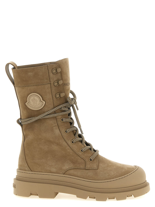 Beige Leather Lace-Up Boots