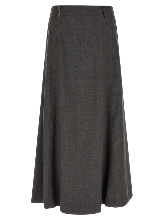 Gray Virgin Wool Midi Skirt