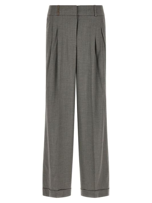 Gray Virgin Wool Casual Pants