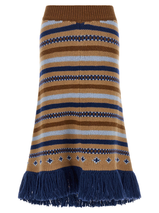 Multicolor Virgin Wool Midi Skirt
