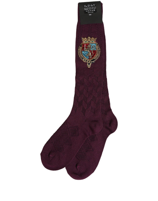 Burgundy Wool Crest Logo Knee High Accessory Socks