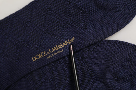 Navy Blue Wool Crest Logo Knee High Accessory Socks