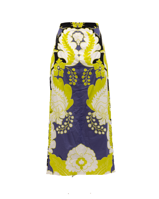 Women Floral Skirt in Black, Lime Green, White Details