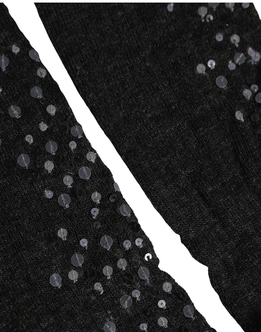 Dark Gray Sequined Wool Knee High Accessory Socks