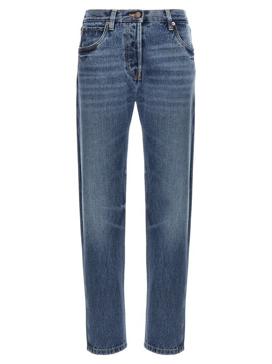 Blue Cotton Straight-Leg Jeans