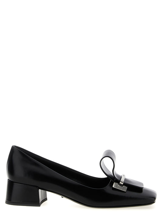 Black Calfskin Mid Heel Pumps