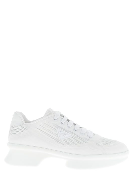 White Polyester Athletic Sneakers