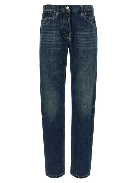 Blue Cotton Straight-Leg Jeans