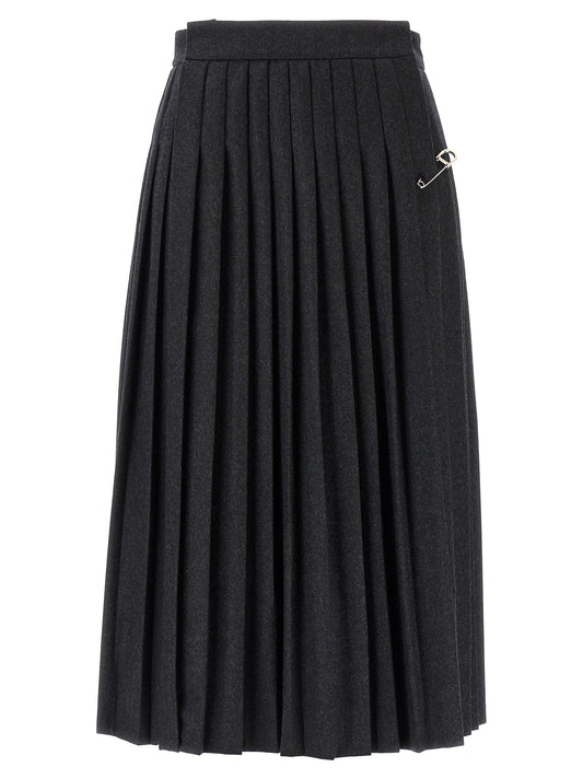 Gray Virgin Wool Midi Skirt