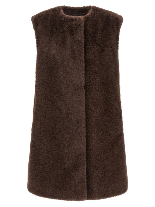 Brown Polyester Sleeveless Jacket