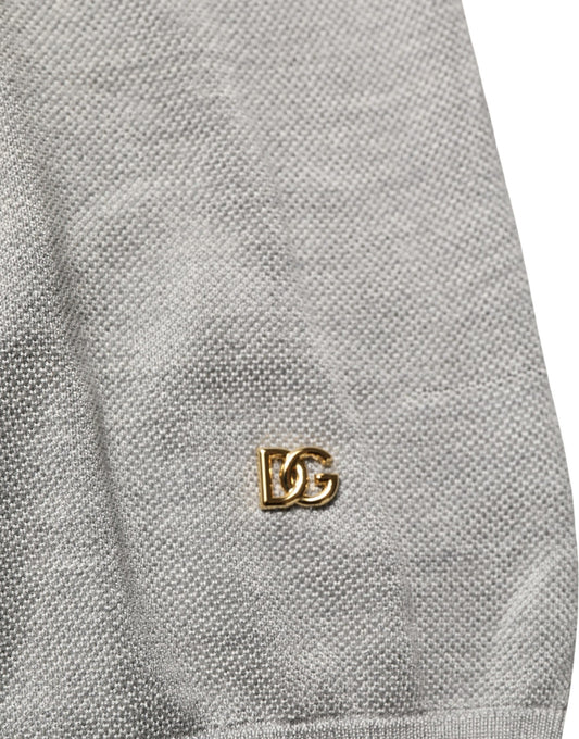 Gray Silk Crew Neck Short Sleeves T-shirt