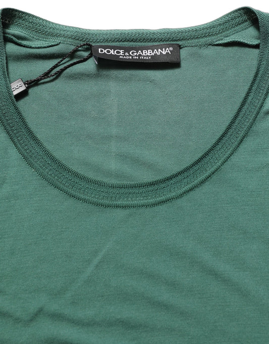 Green Silk Crew Neck Short Sleeves T-shirt