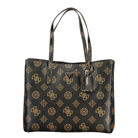 Brown Polyurethane Women's Bag with Dual Handles and Spacious Compartments
