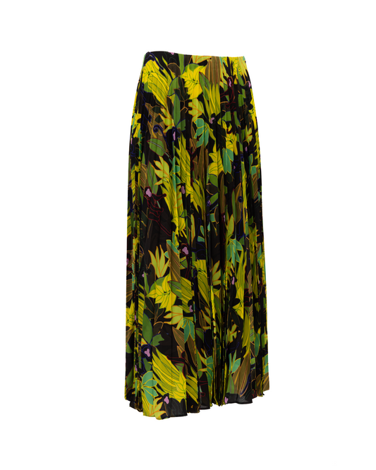 Green Print Pleated Skirt
