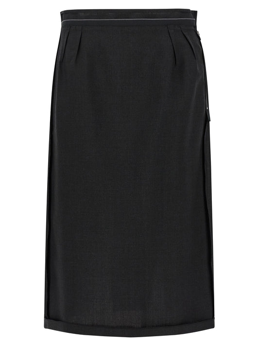 Black Virgin Wool Midi Skirt
