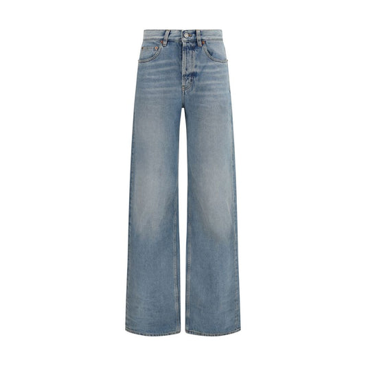 Blue Cotton High-Waisted Jean