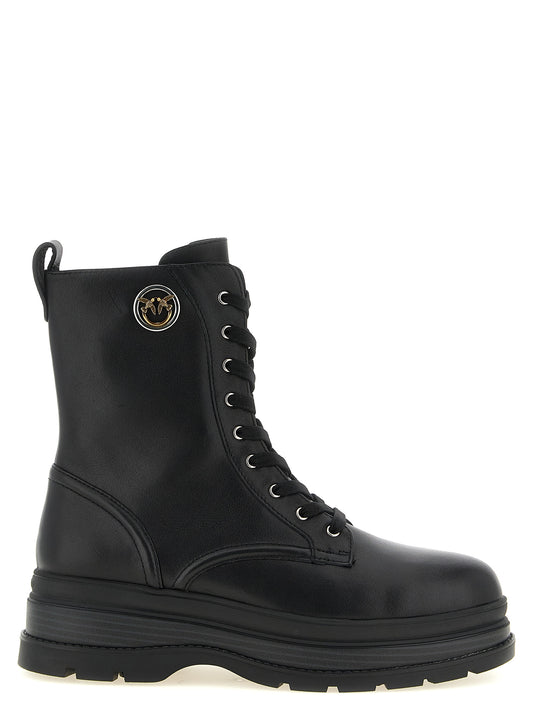 Black Cowhide Lace-Up Boots