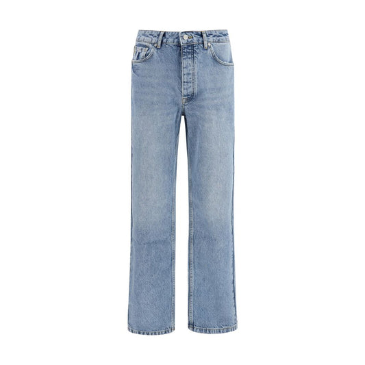 Blue Cotton Straight-Leg Jeans
