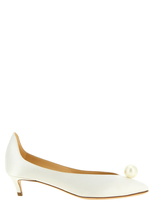 White Viscose Mid Heel Pumps