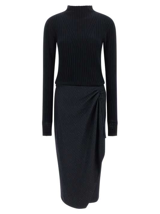 Blue Polyester Midi Dress