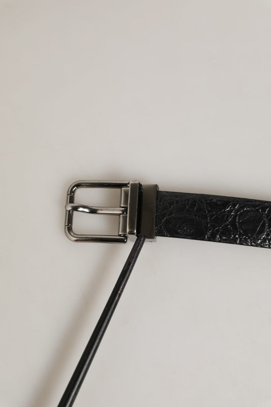 Black Leather Silver Metal Buckle Men Belt