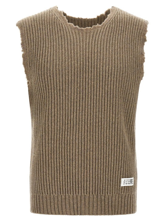 Beige Wool Sleeveles Sweater