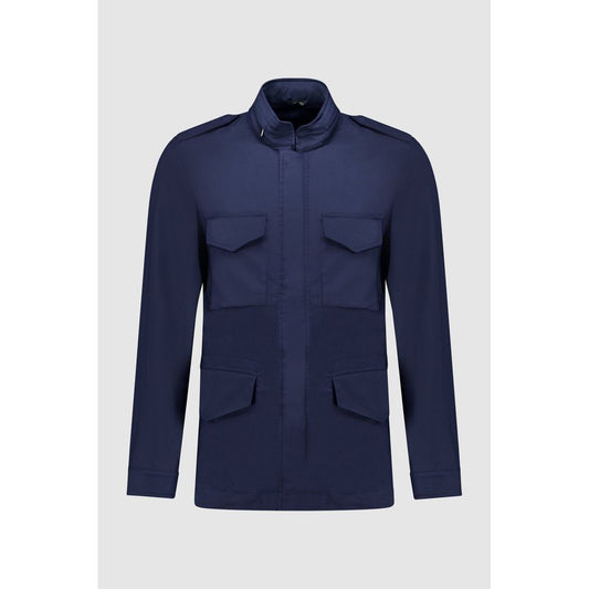 Blue Cotton Full-Length Jacket