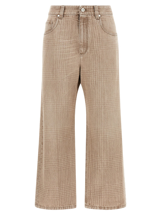 Beige Cotton Cropped Jeans