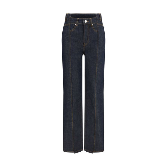Blue Cotton Straight-Leg Jeans