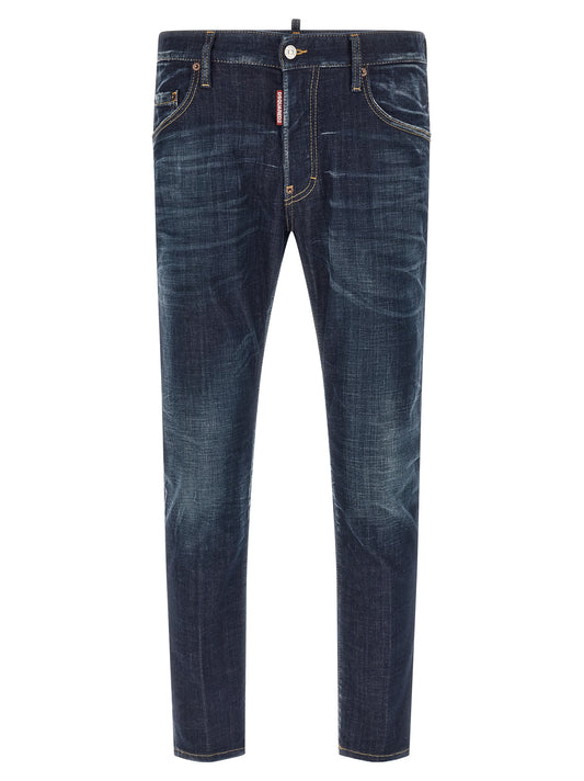 Blue Cotton Straight-Leg Jeans