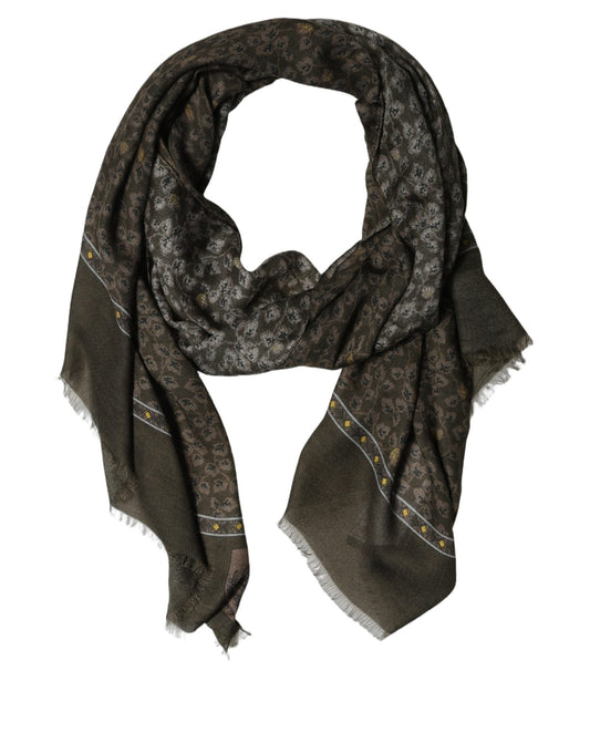 Olive Green Cotton Floral Neck Shawl Scarf