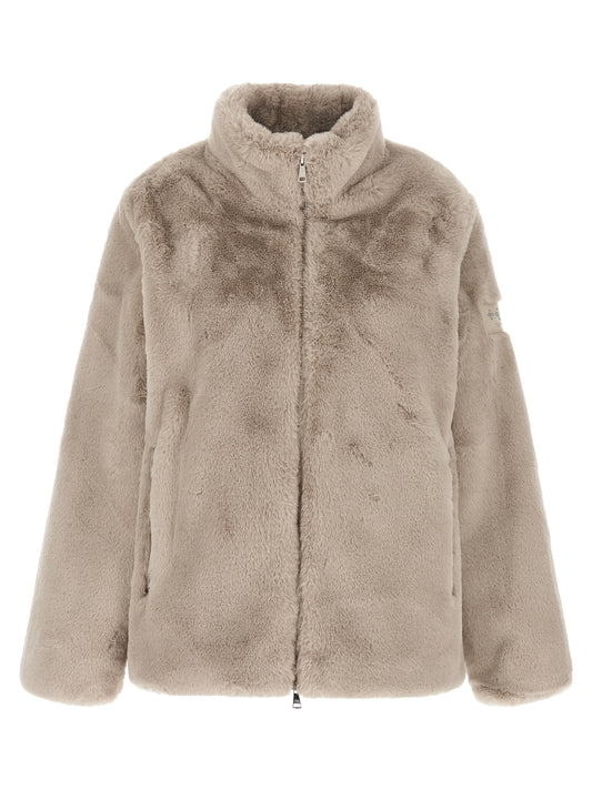 Beige Polyester Biker Jacket