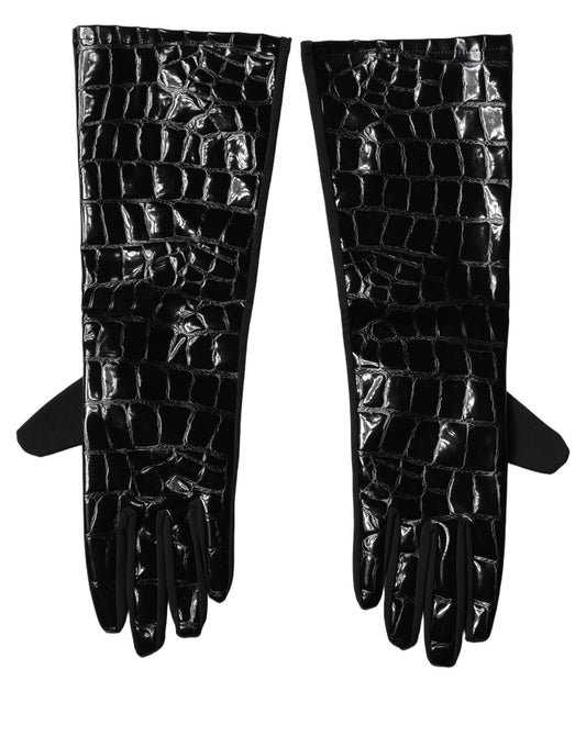 Black Polyester Patterned Short Length Gloves
