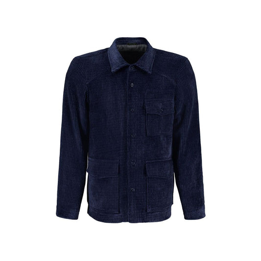Blue Polyester Full-Length Jacket