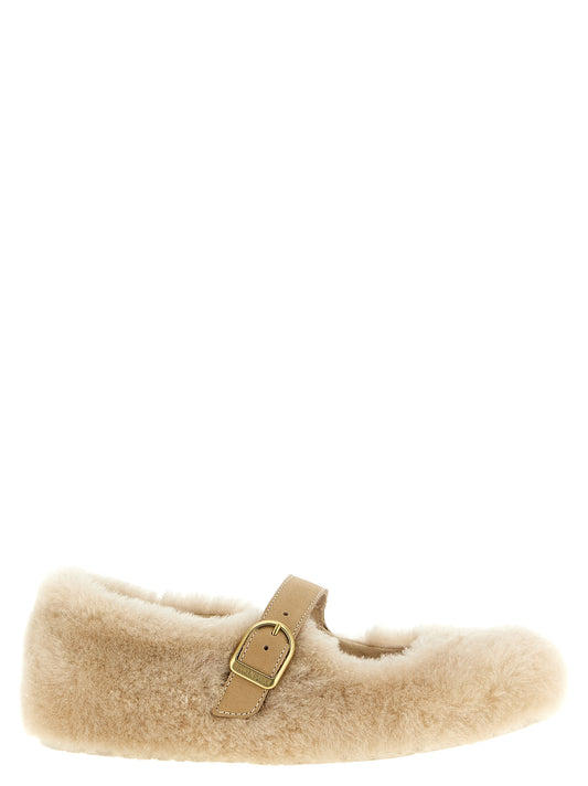 Beige Leather Ballet Flats