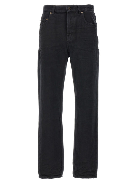 Black Cotton Straight-Leg Jeans