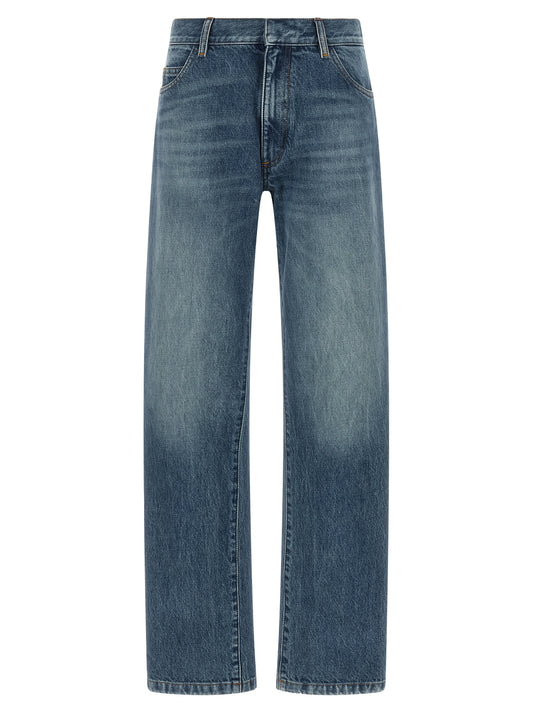 Blue Cotton Straight-Leg Jeans