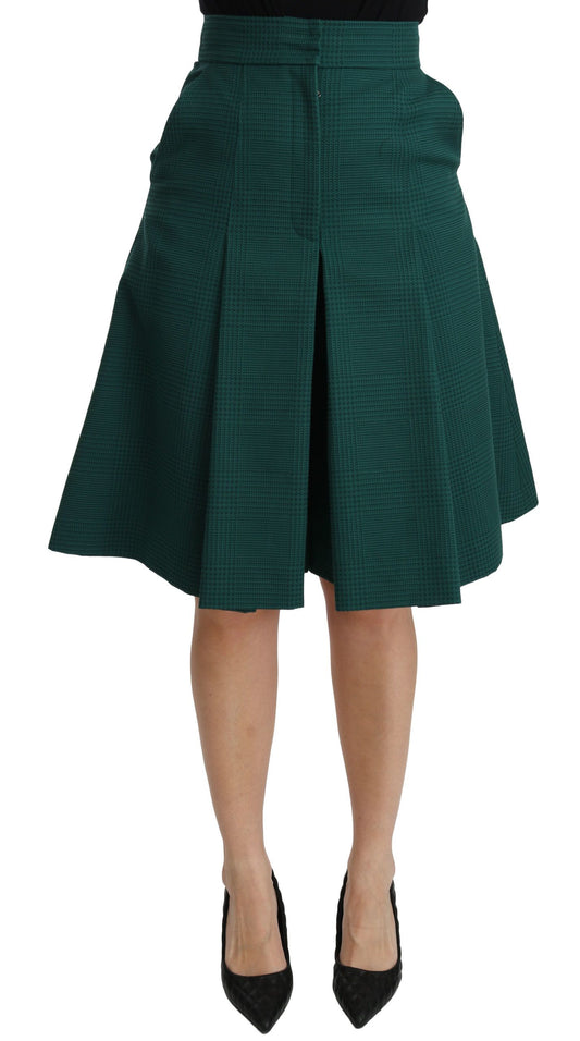 Green Pleated A-line High Waist Cotton Skirt