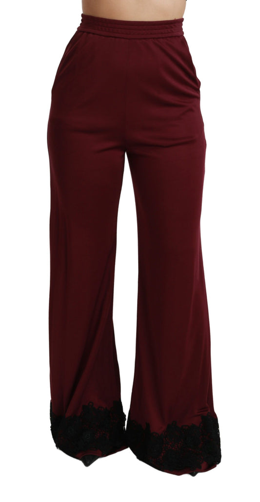 Black Lace High Waist Wide Leg Maroon Pants