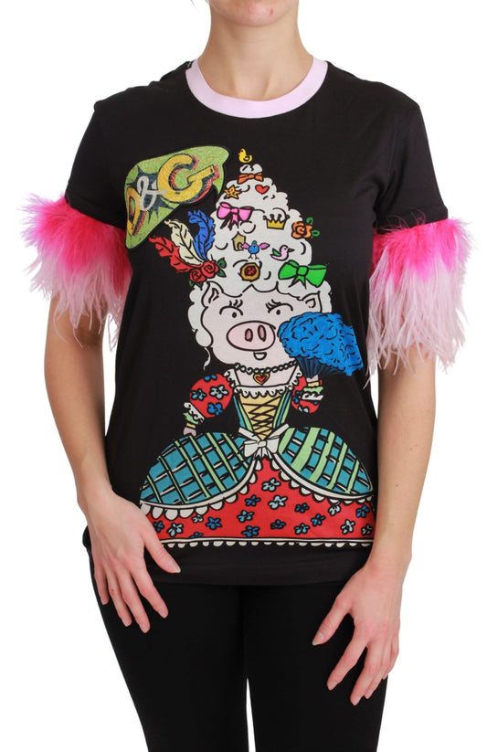 Black YEAR OF THE PIG Top Cotton T-shirt