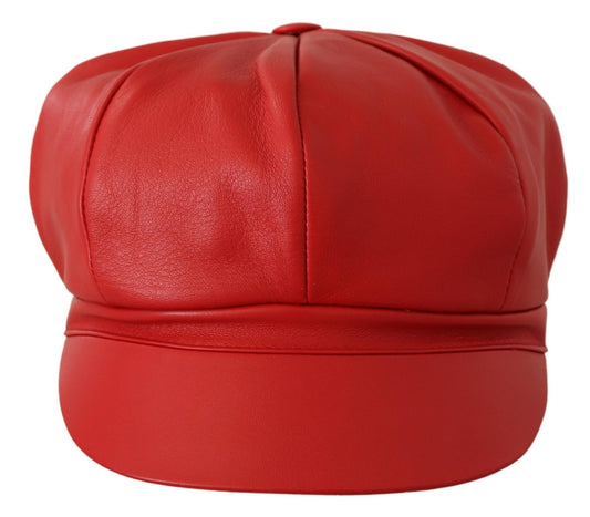 Red Leather DG Amore Cabbie Newsboy Hat