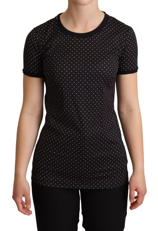Black Dotted Crewneck Cotton T-shirt