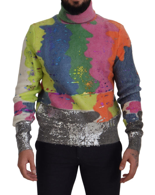 Multicolor Turtleneck Pullover Mohair Sweater